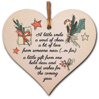 Handmade Wooden Hanging Heart Plaque Christmas Tree Bauble Sweet Poem Festive Wishes Card Alternative Long Distance Family Friends