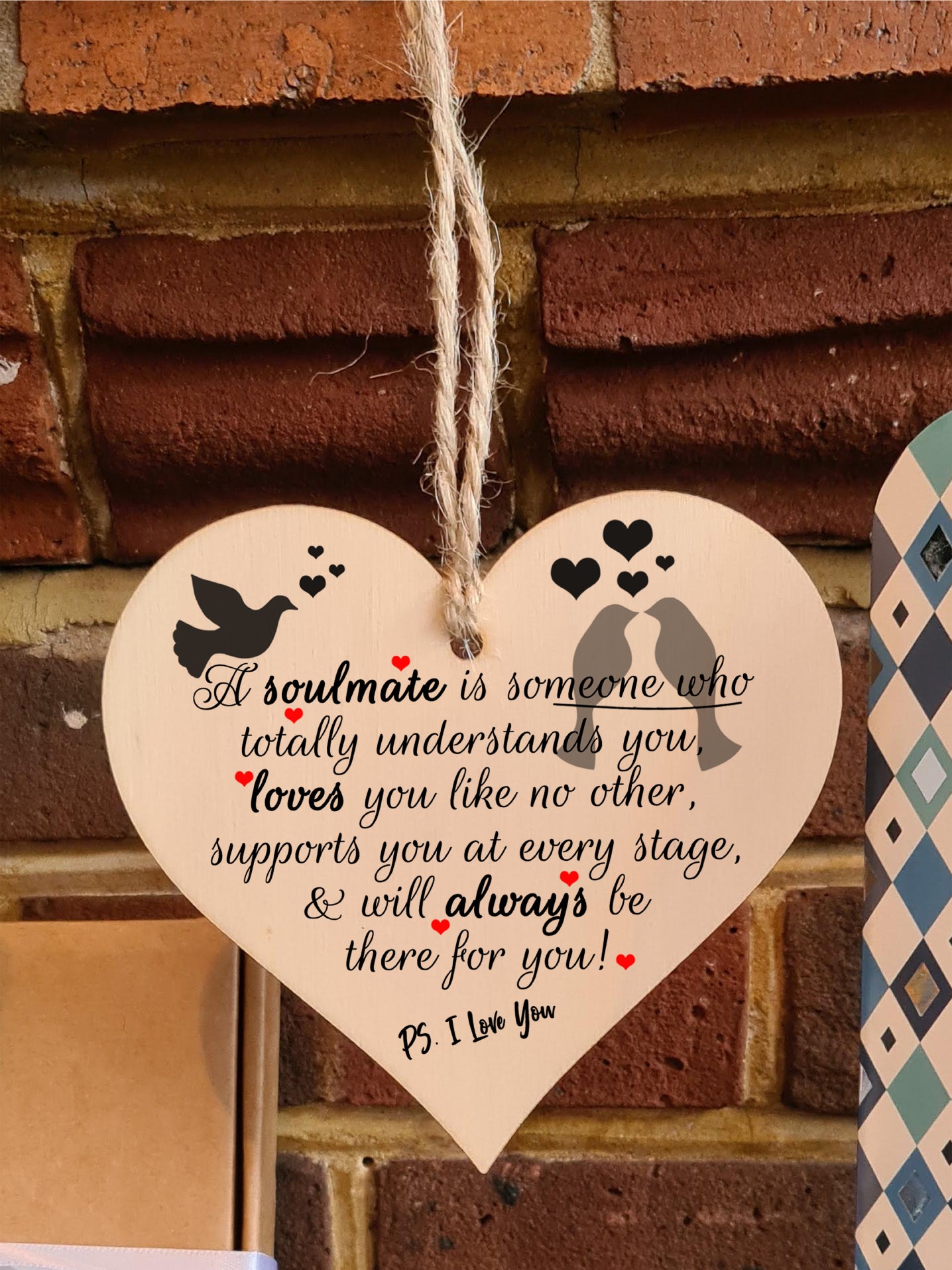 Handmade Wooden Hanging Heart Plaque Gift perfect for your Boyfriend or Girlfriend Romantic Keepsake