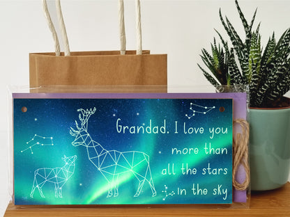 Handmade Wooden Hanging Wall Plaque Grandad Love You More than All the Stars Sentimental Gift Father's Day Man Cave