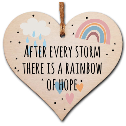 Handmade Wooden Hanging Heart Plaque Gift Storm Rainbow of Hope Inspirational Wall Hanger Card Alternative Friendship Family