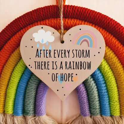 Handmade Wooden Hanging Heart Plaque Gift Storm Rainbow of Hope Inspirational Wall Hanger Card Alternative Friendship Family