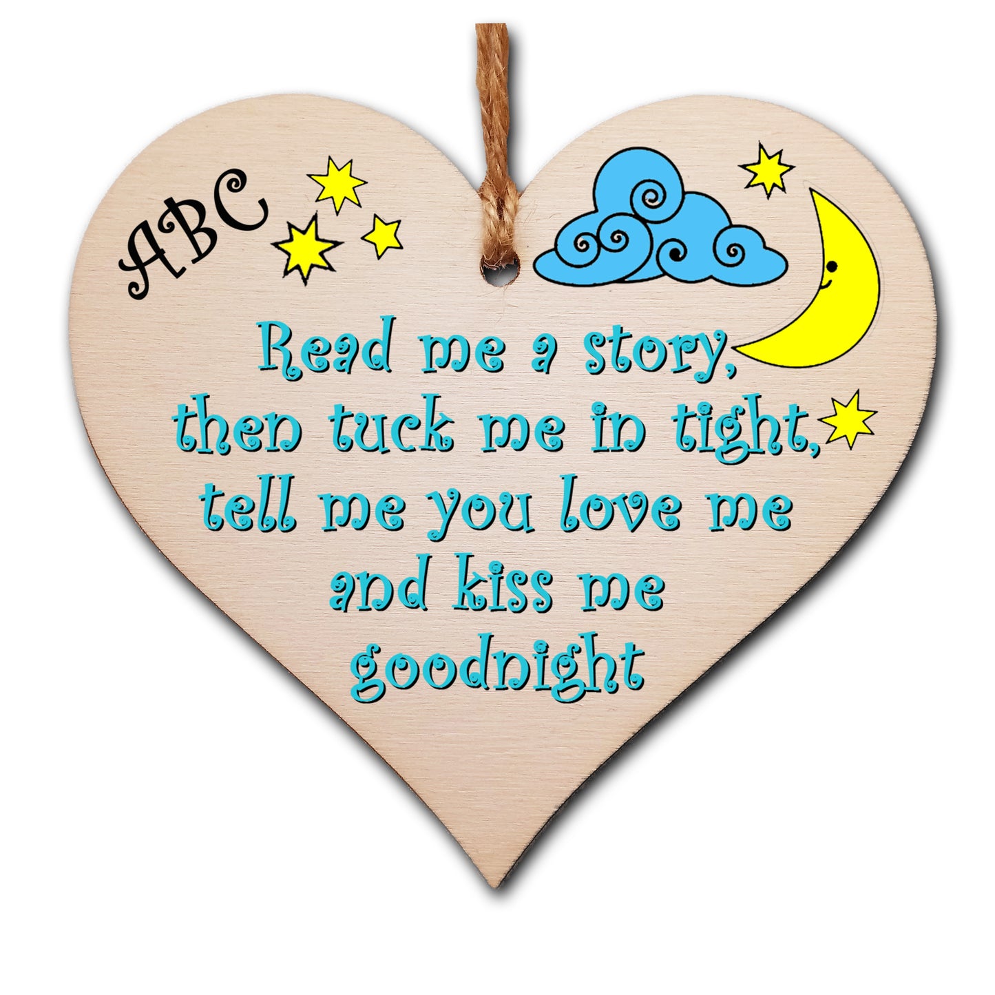 Handmade Wooden Hanging Heart Plaque Gift tell me you love me and kiss me goodnight new baby present nursery wall decoration new parents