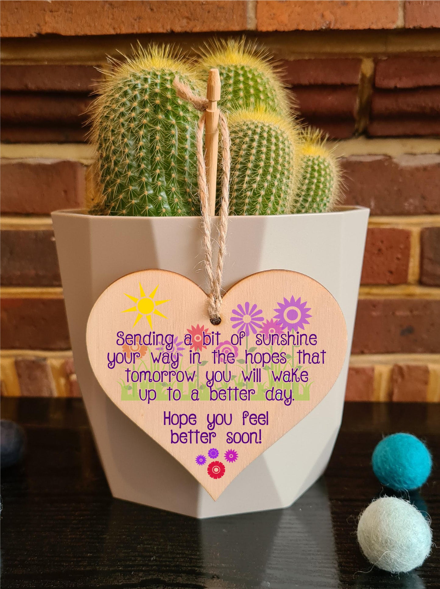 Handmade Wooden Hanging Heart Plaque Gift Get Well Soon Sympathy Keepsake Card Alternative