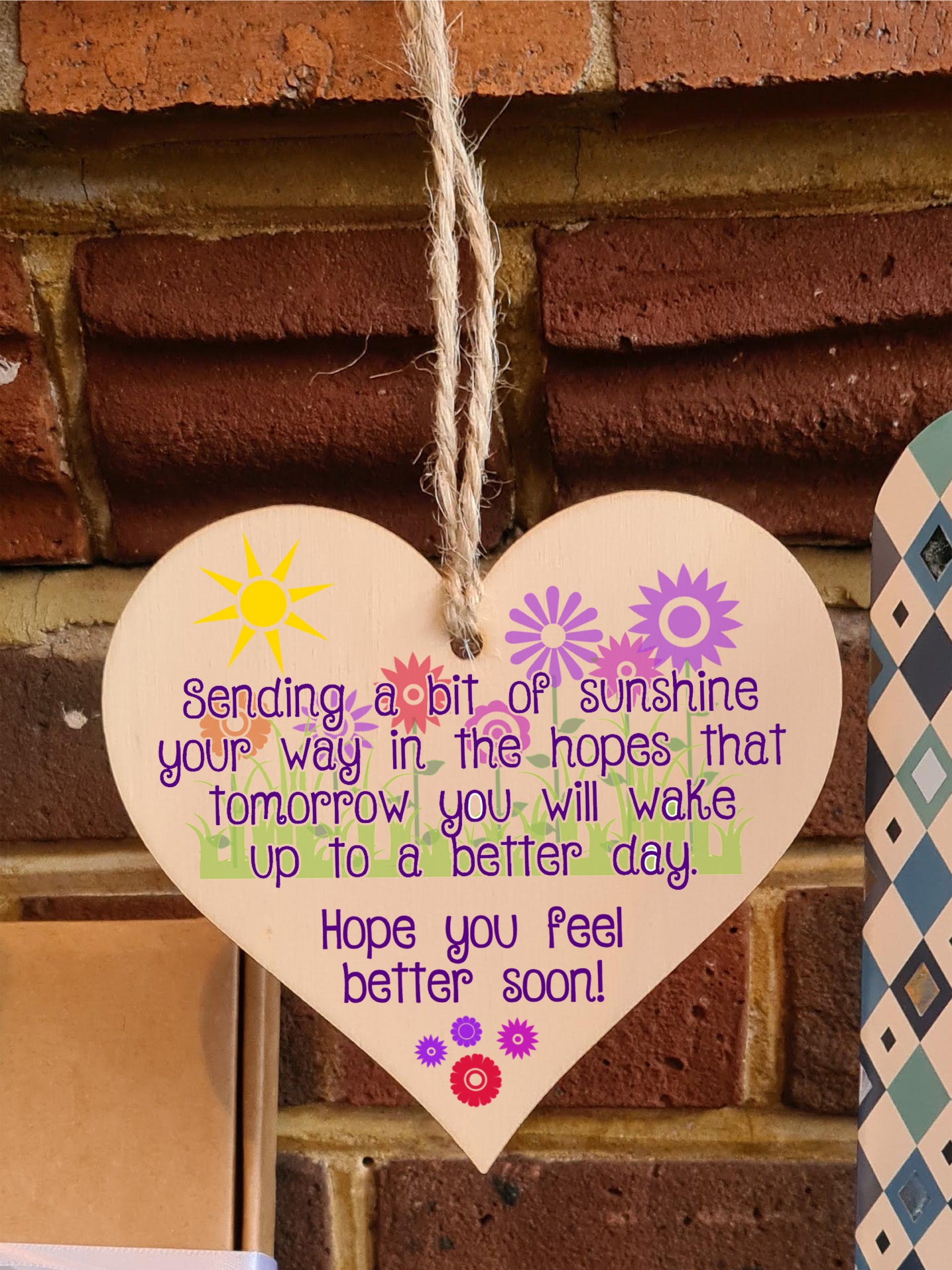 Handmade Wooden Hanging Heart Plaque Gift Get Well Soon Sympathy Keepsake Card Alternative