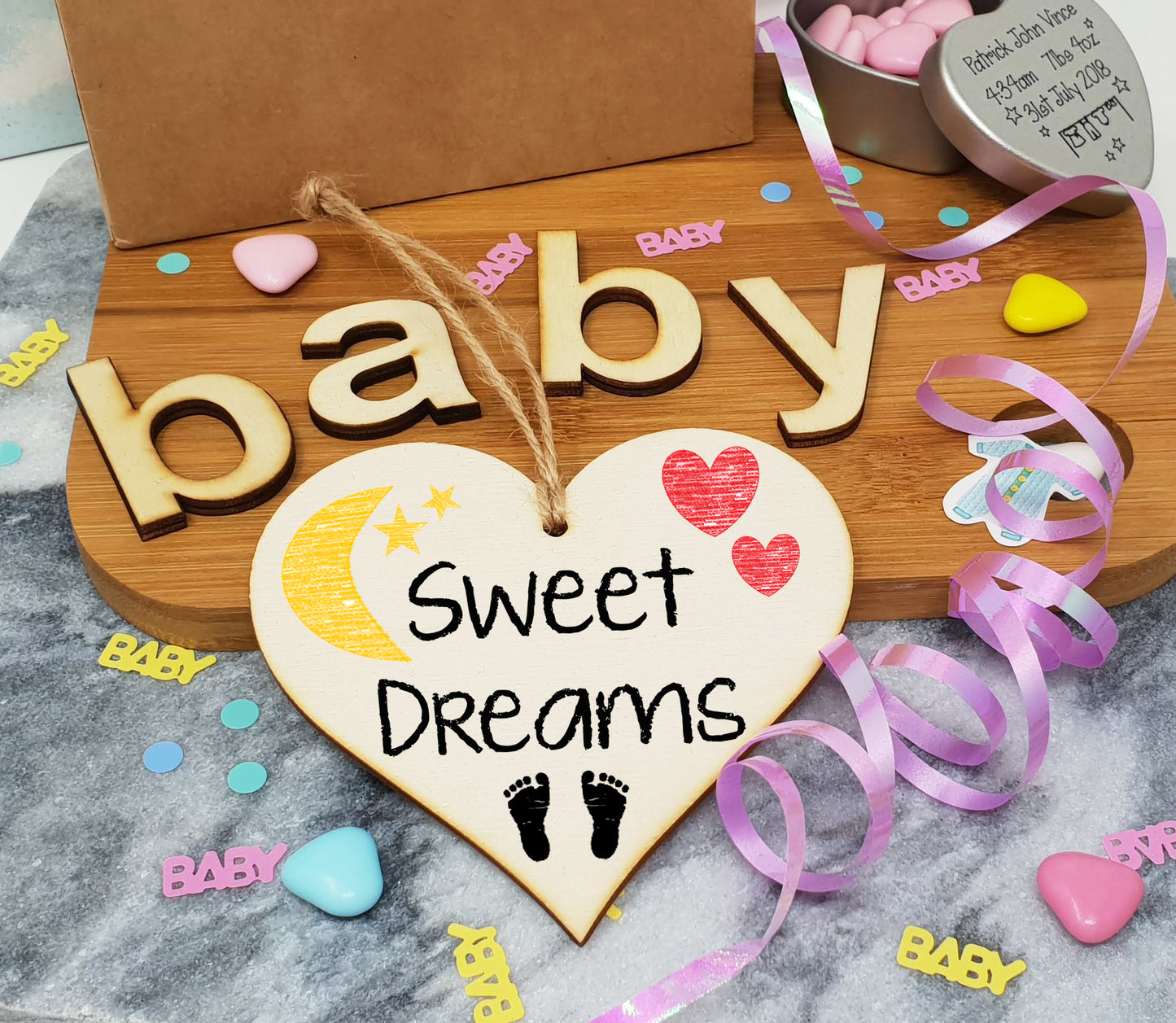 Handmade Wooden Hanging Heart Plaque Gift Sweet Dreams new baby present nursery wall decoration for new parents