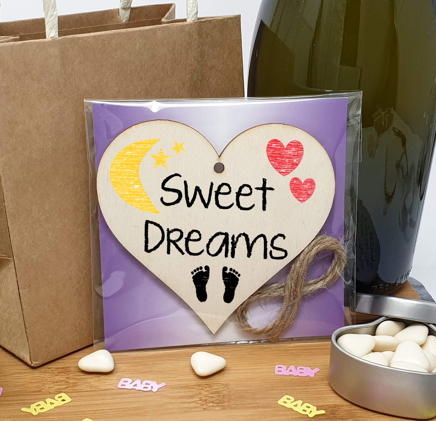 Handmade Wooden Hanging Heart Plaque Gift Sweet Dreams new baby present nursery wall decoration for new parents