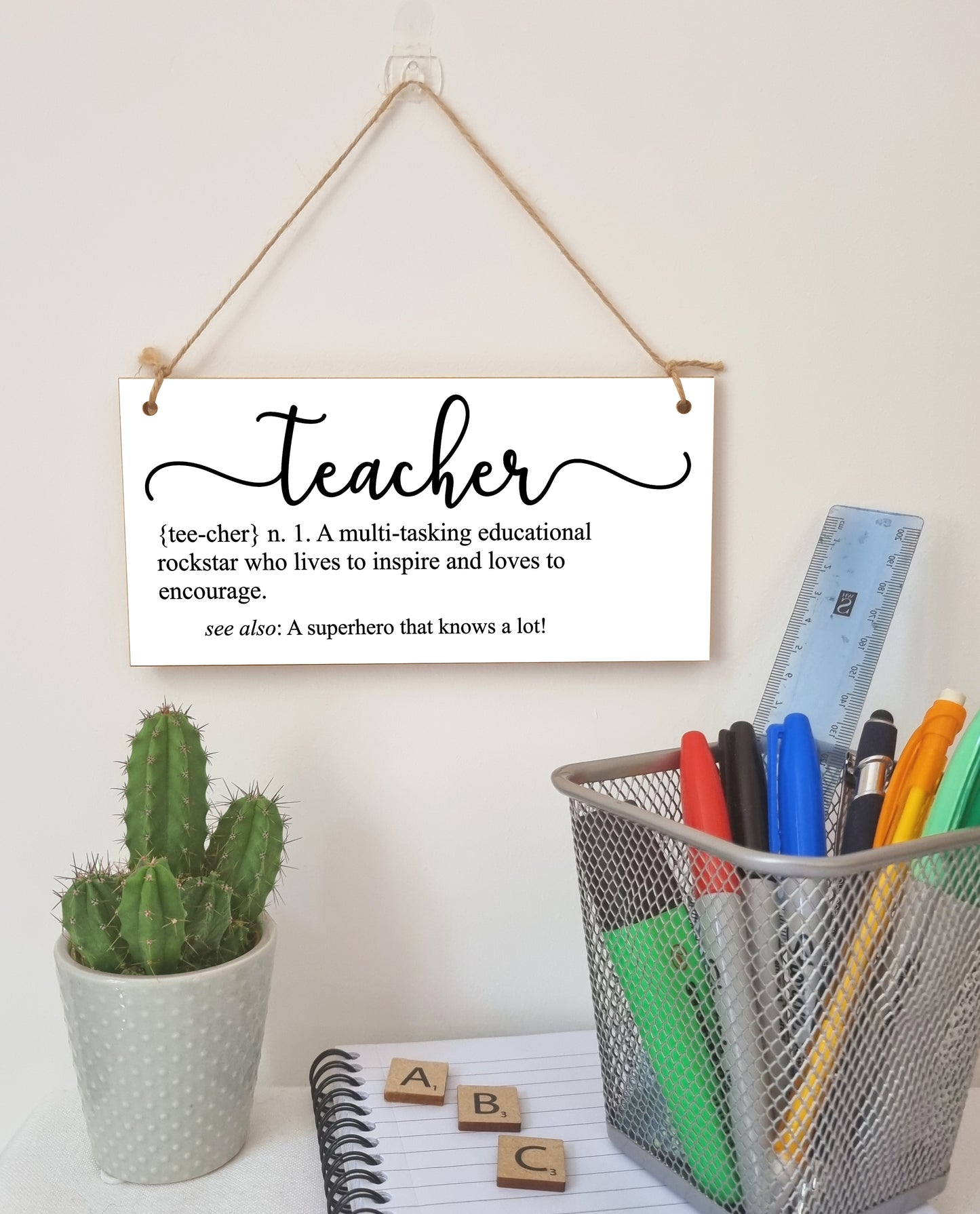 Teacher Education Rockstar Dictionary Fun Handmade Wooden Hanging Wall Plaque Gift Teacher Teaching Assistant End of Term