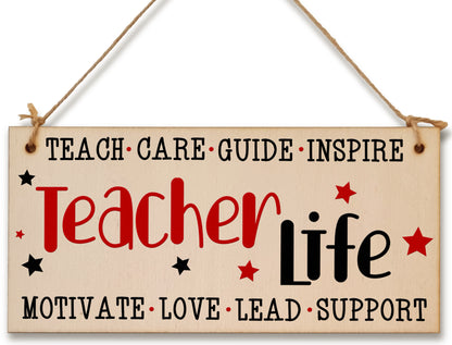 Teacher Life Love Support Guide Inspire Handmade Wooden Hanging Wall Plaque Gift Teacher Teaching Assistant End of Term