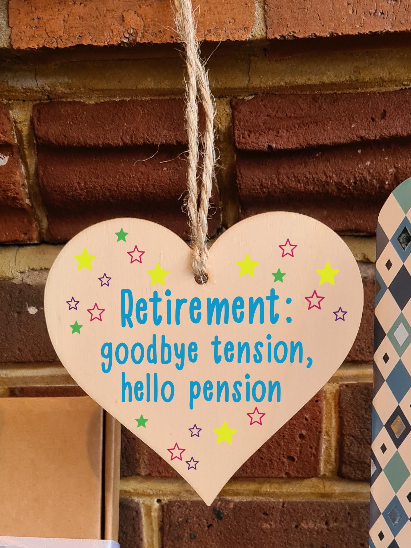 Handmade Wooden Hanging Heart Plaque Gift Goodbye Teansion Hello Pension Retirement Leaving Present Colleague Card Alternative