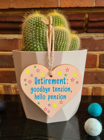 Handmade Wooden Hanging Heart Plaque Gift Goodbye Teansion Hello Pension Retirement Leaving Present Colleague Card Alternative