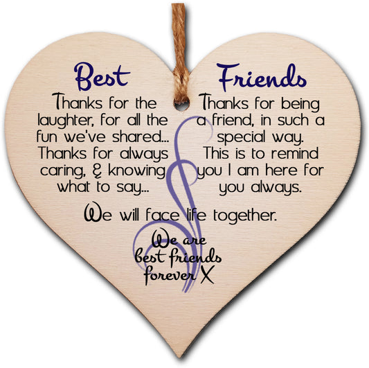 Handmade Wooden Hanging Heart Plaque Gift Perfect for your Best Friend Friendship Keepsake