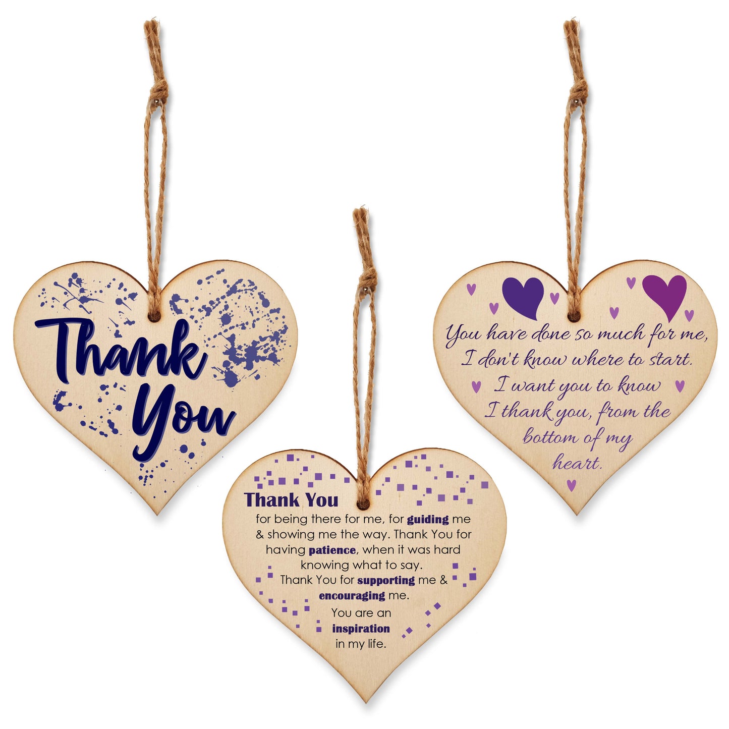 Set of 3 Hanging Decorations Wooden Hearts Thank You Gift Card Teacher | You Have Done So Much | Guiding Supporting Inspiration