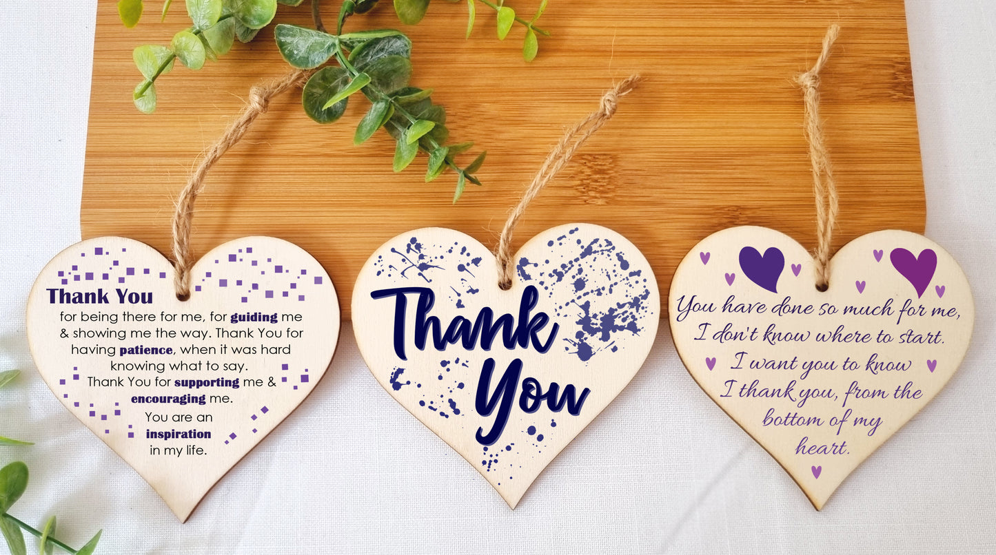 Set of 3 Hanging Decorations Wooden Hearts Thank You Gift Card Teacher | You Have Done So Much | Guiding Supporting Inspiration