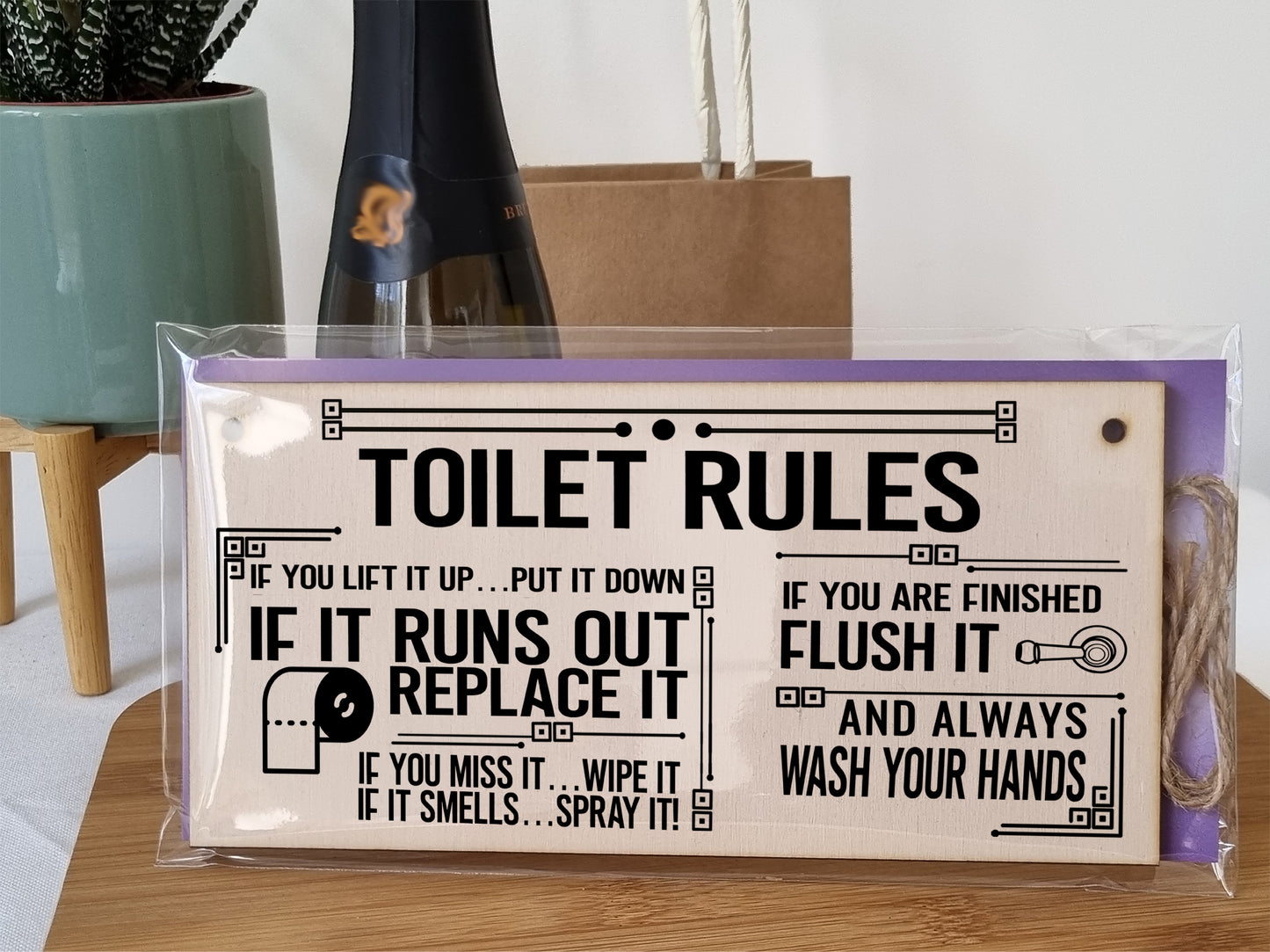 Toilet Rules Funny Novelty Handmade Wooden Hanging Wall Plaque Gift Bathroom Loo Sign Home Decoration