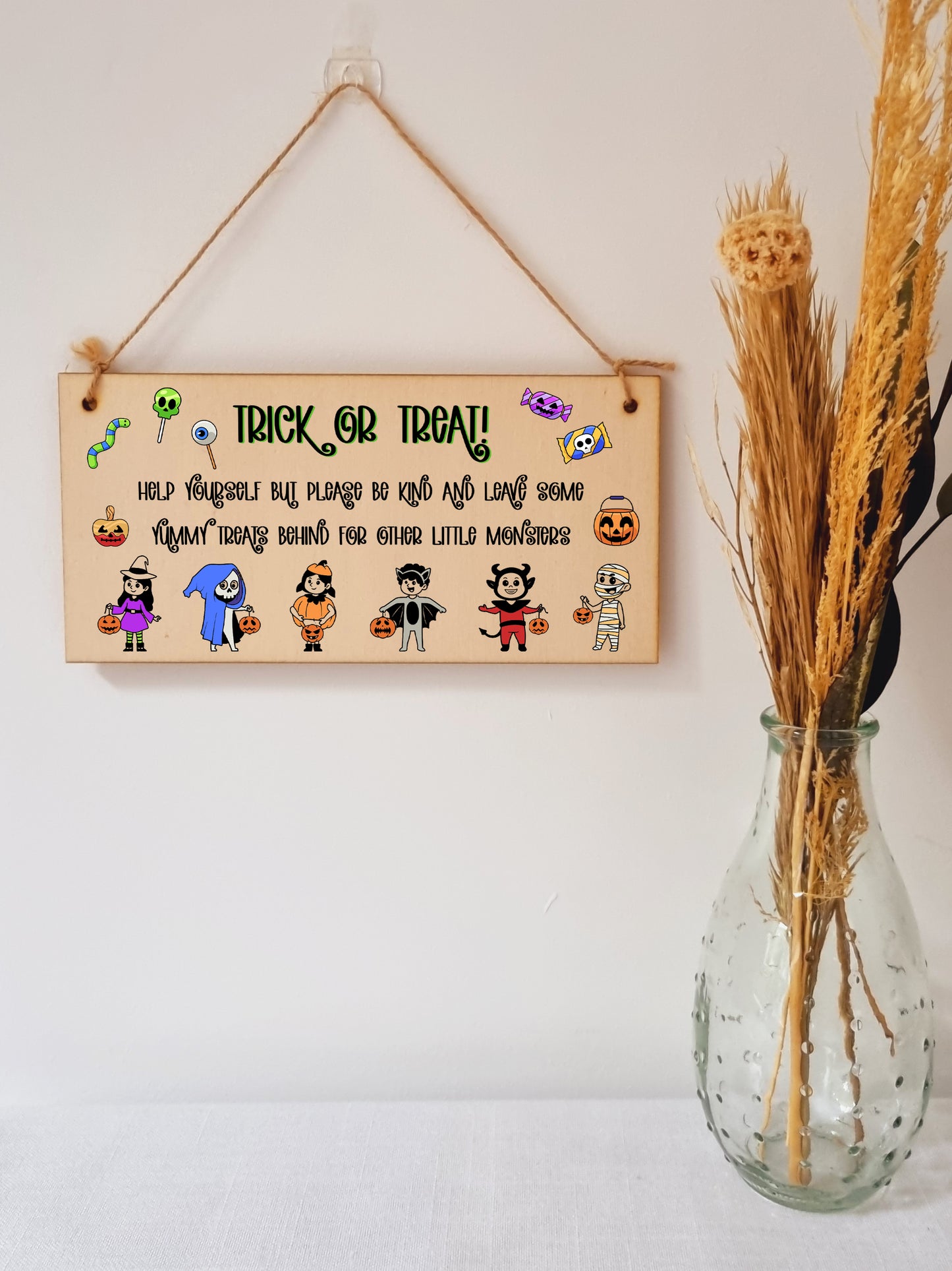 Trick or Treat Help Yourself Be Kind Sweets Halloween Do not Disturb Sign Handmade Wooden Hanging Wall Plaque Gift Hallway Home Décor