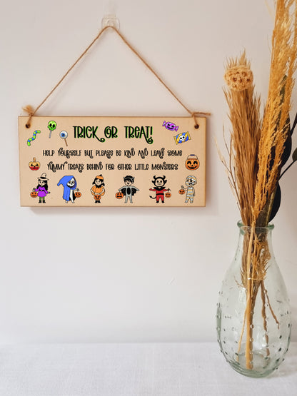 Trick or Treat Help Yourself Be Kind Sweets Halloween Do not Disturb Sign Handmade Wooden Hanging Wall Plaque Gift Hallway Home Décor