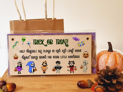 Trick or Treat Help Yourself Be Kind Sweets Halloween Do not Disturb Sign Handmade Wooden Hanging Wall Plaque Gift Hallway Home Décor