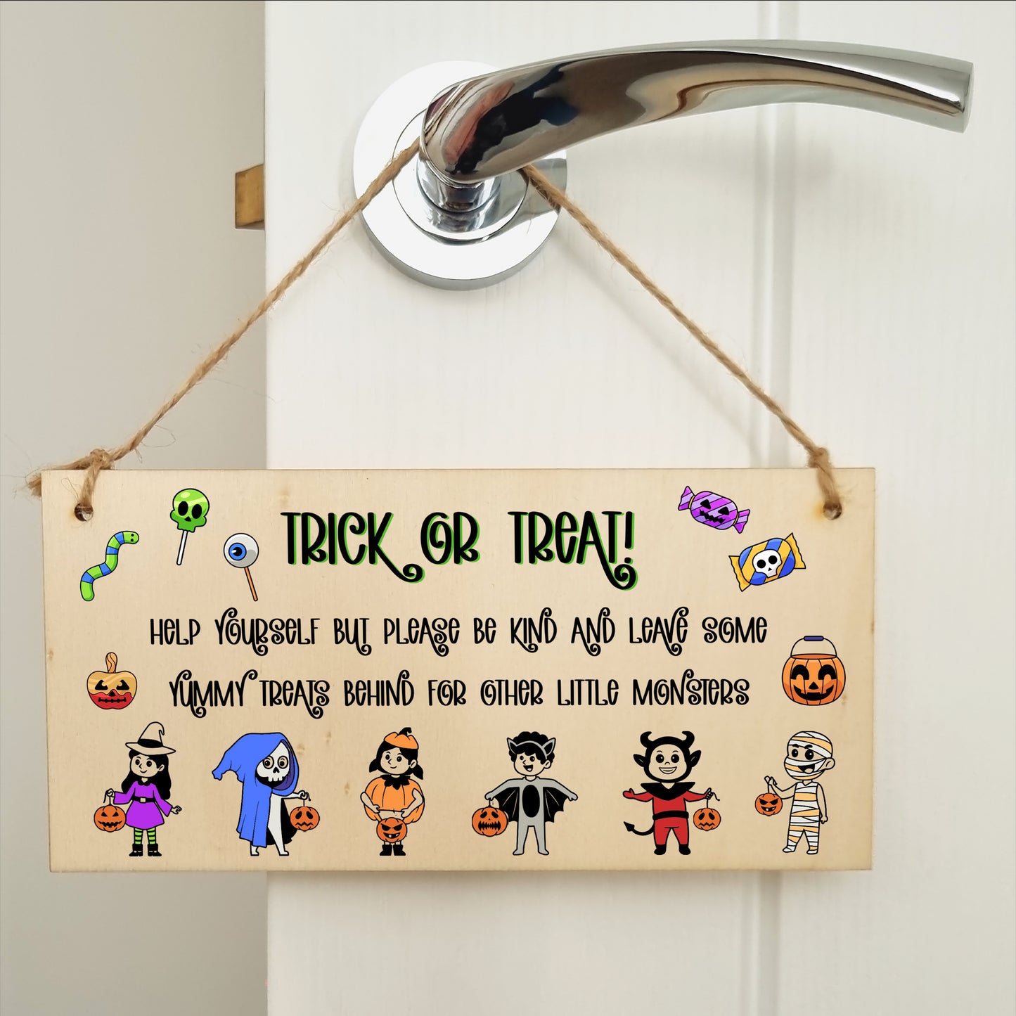 Trick or Treat Help Yourself Be Kind Sweets Halloween Do not Disturb Sign Handmade Wooden Hanging Wall Plaque Gift Hallway Home Décor