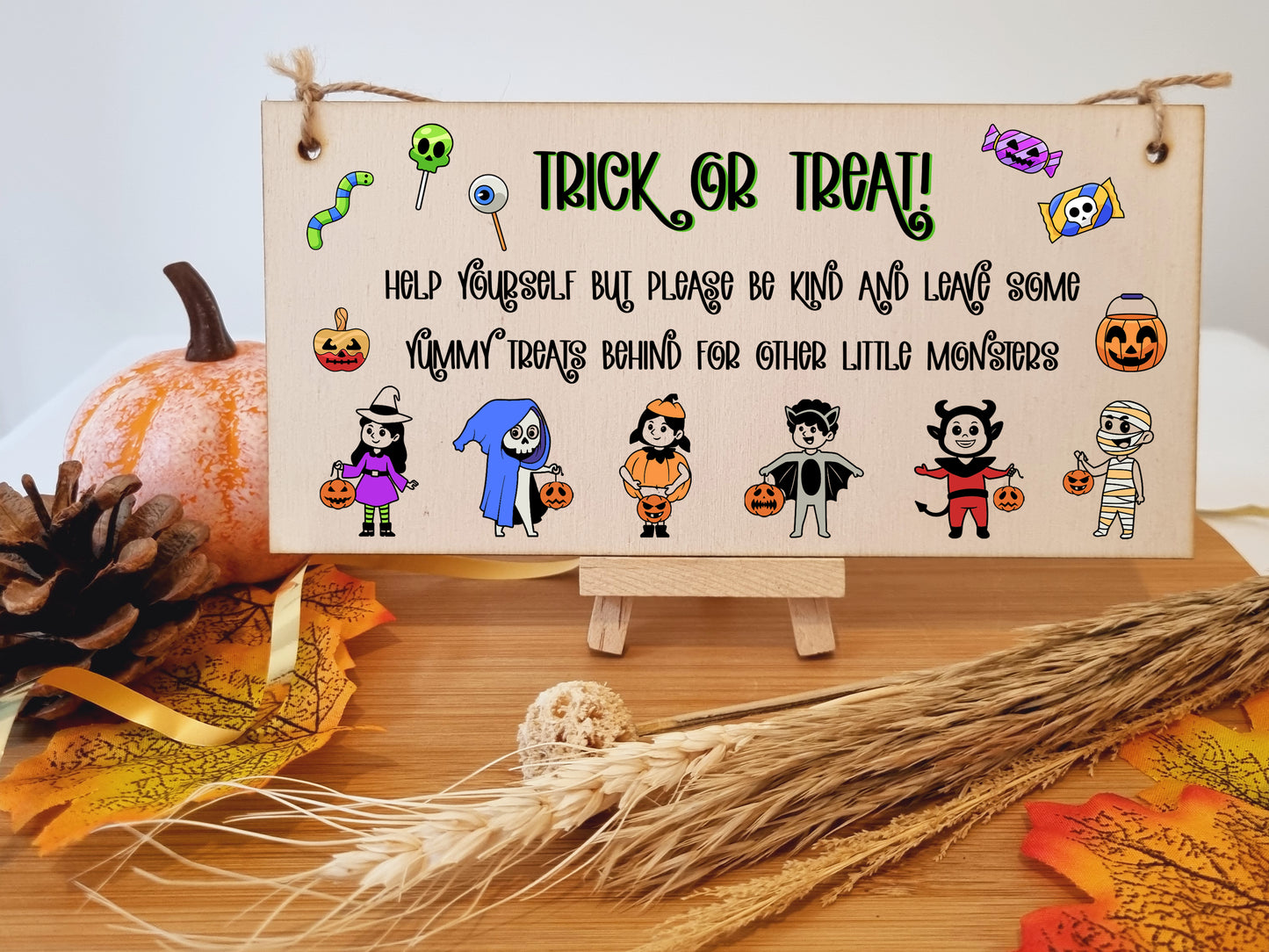 Trick or Treat Help Yourself Be Kind Sweets Halloween Do not Disturb Sign Handmade Wooden Hanging Wall Plaque Gift Hallway Home Décor