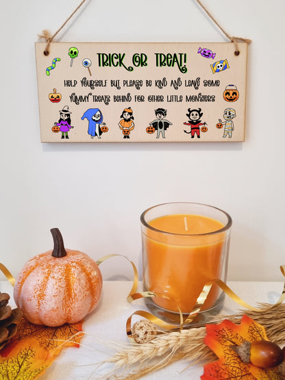 Trick or Treat Help Yourself Be Kind Sweets Halloween Do not Disturb Sign Handmade Wooden Hanging Wall Plaque Gift Hallway Home Décor