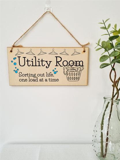 Handmade Wooden Hanging Wall Plaque Utility Room Sorting Out Life Funny Decorative Sign Kitchen Washing Room