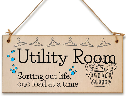 Handmade Wooden Hanging Wall Plaque Utility Room Sorting Out Life Funny Decorative Sign Kitchen Washing Room