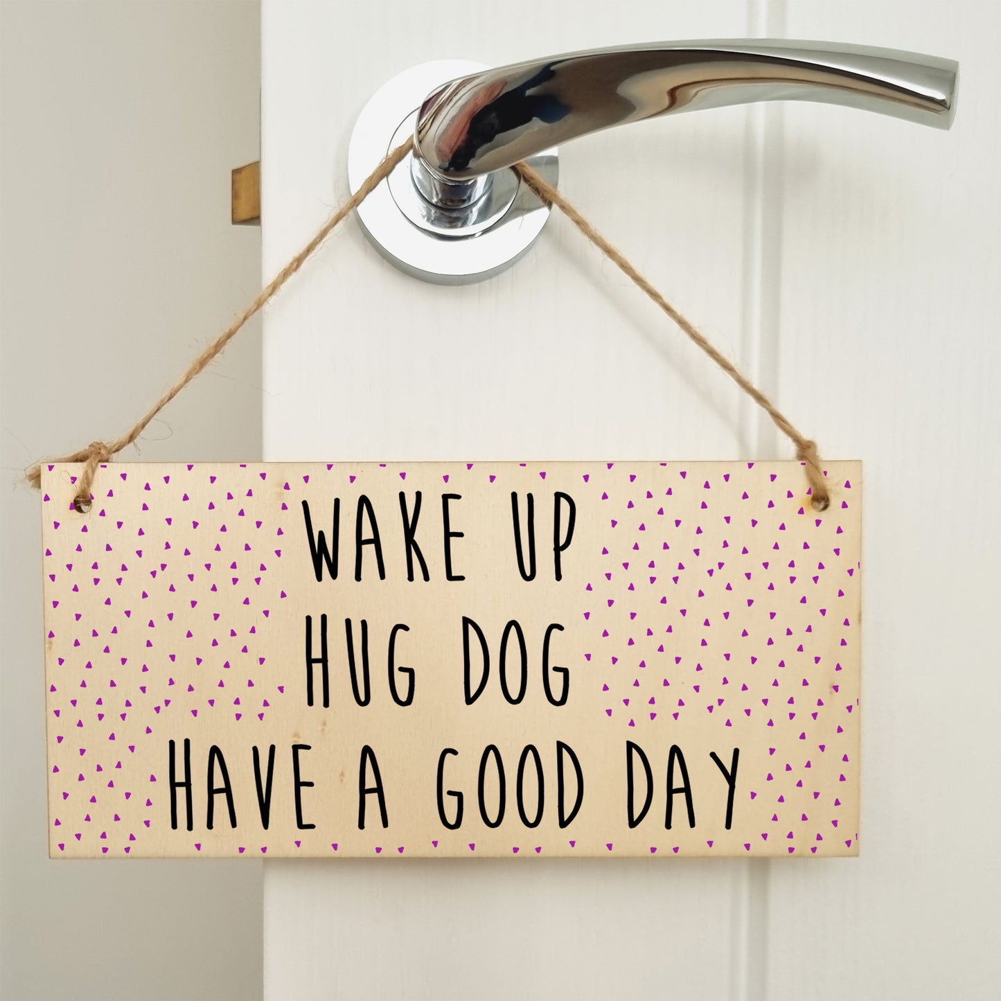 Handmade Wooden Hanging Wall Plaque Wake Up Hug a Dog Good Day Decorative Sign Pet Lover Cat Mum Dad