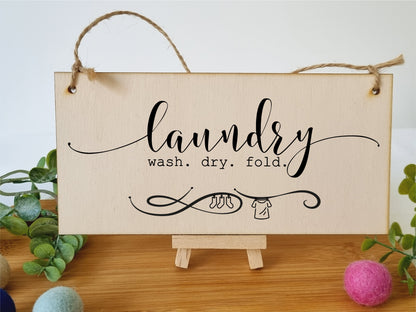 Handmade Wooden Hanging Wall Plaque Laundry Wash Dry Fold Funny Washing Decorative Sign for Utility Room