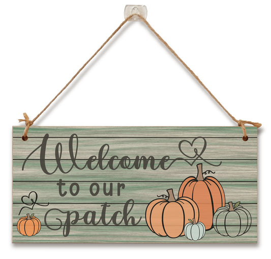 Welcome to our Patch Seasonal Rustic Decorative Pumpkin Sign Handmade Wooden Hanging Wall Plaque Gift Hallway Home Décor