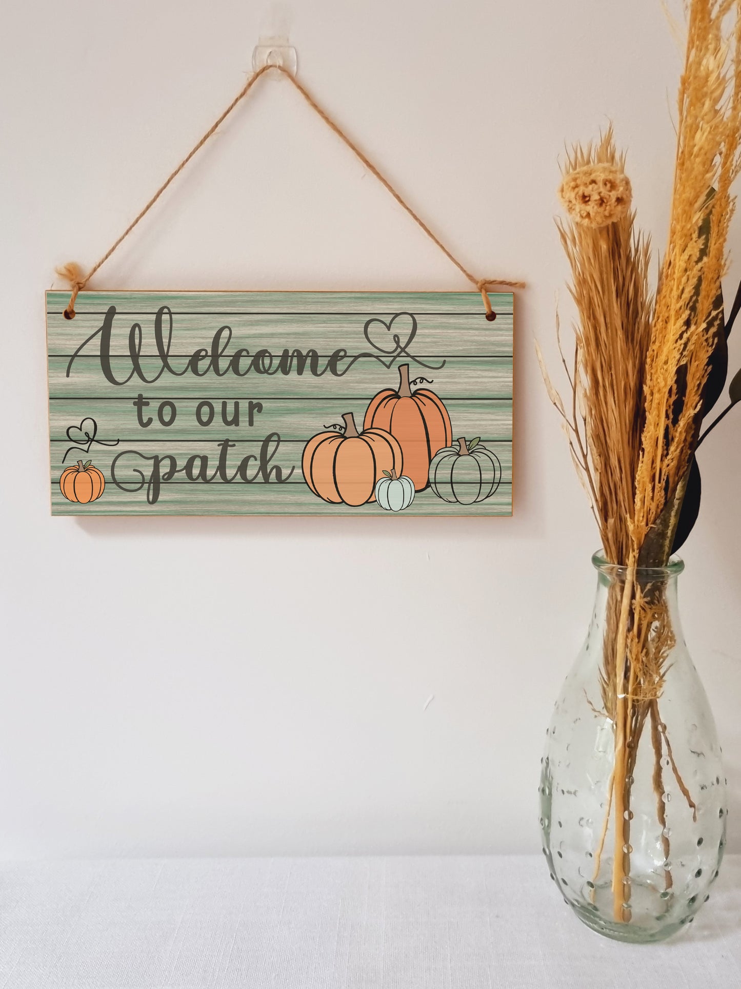 Welcome to our Patch Seasonal Rustic Decorative Pumpkin Sign Handmade Wooden Hanging Wall Plaque Gift Hallway Home Décor