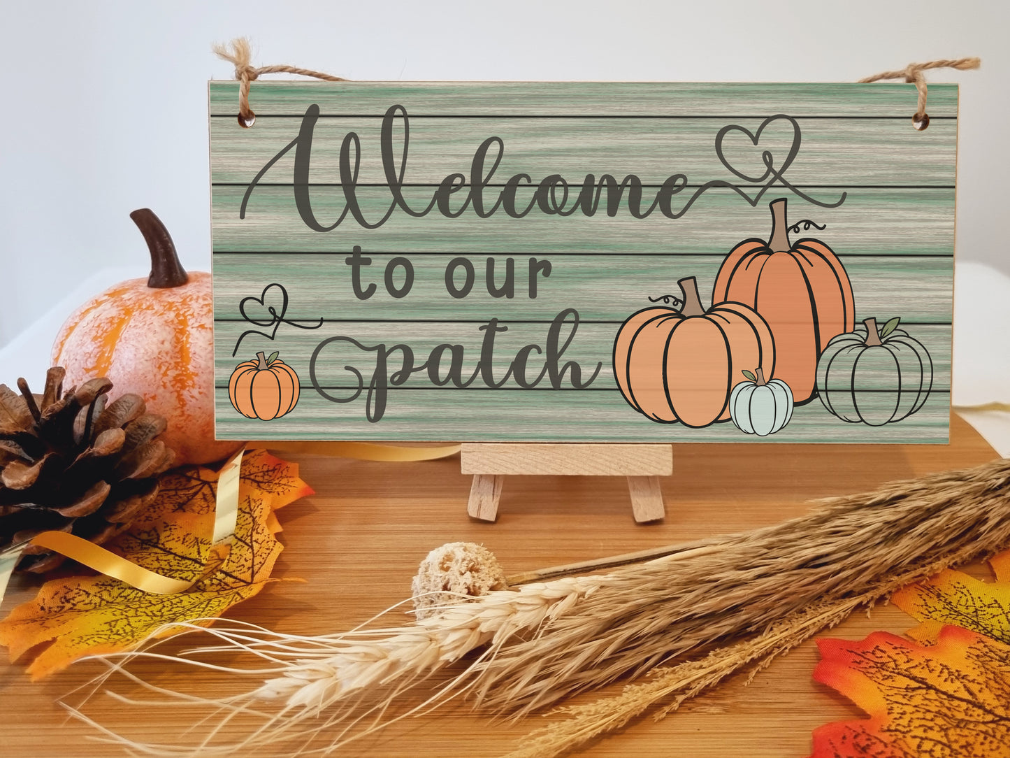 Welcome to our Patch Seasonal Rustic Decorative Pumpkin Sign Handmade Wooden Hanging Wall Plaque Gift Hallway Home Décor