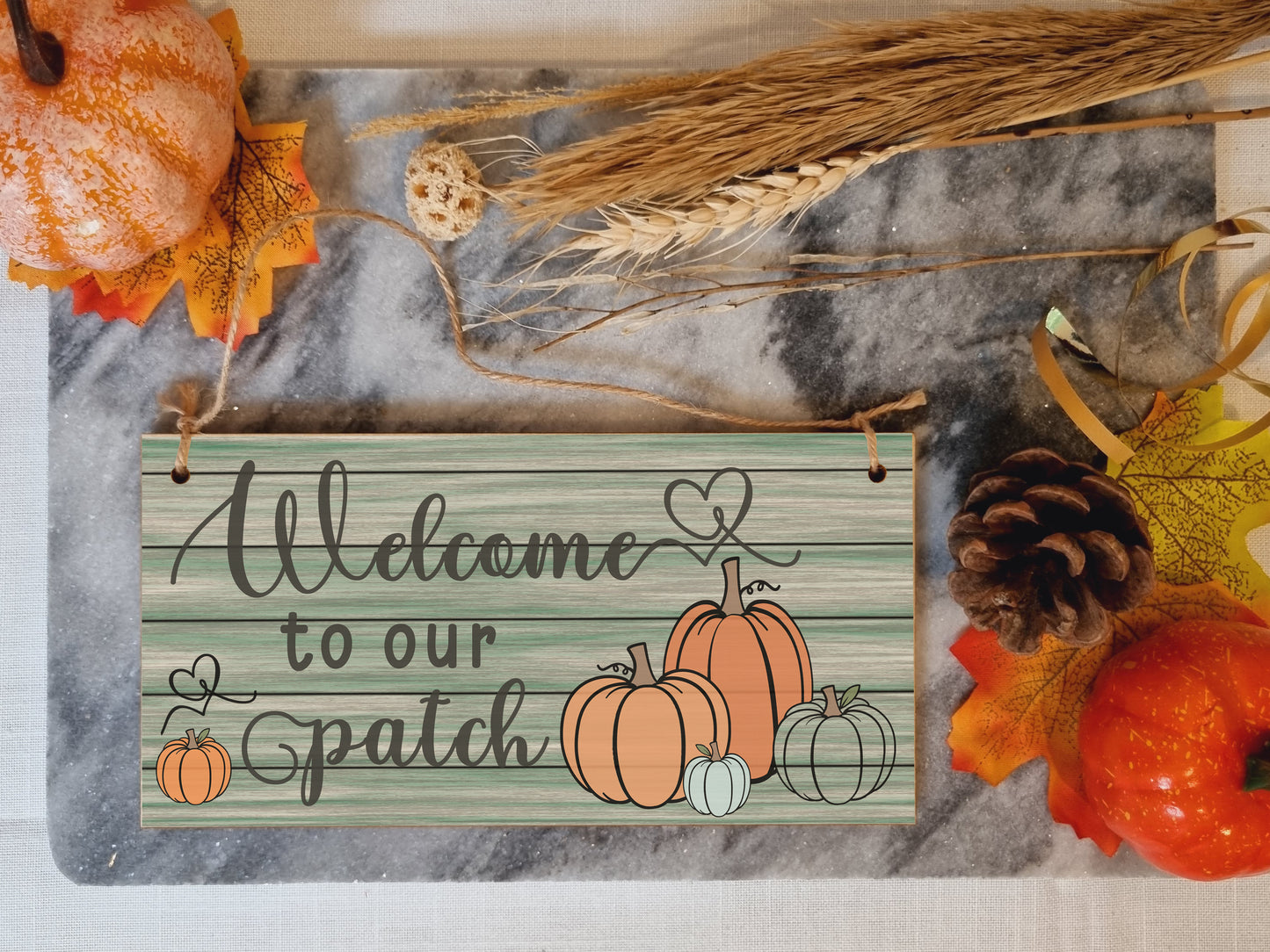 Welcome to our Patch Seasonal Rustic Decorative Pumpkin Sign Handmade Wooden Hanging Wall Plaque Gift Hallway Home Décor