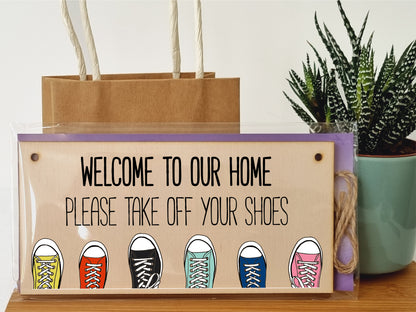 Handmade Wooden Hanging Wall Plaque Welcome Home Please Take Off Your Shoes Sign to Hang at the Front Door