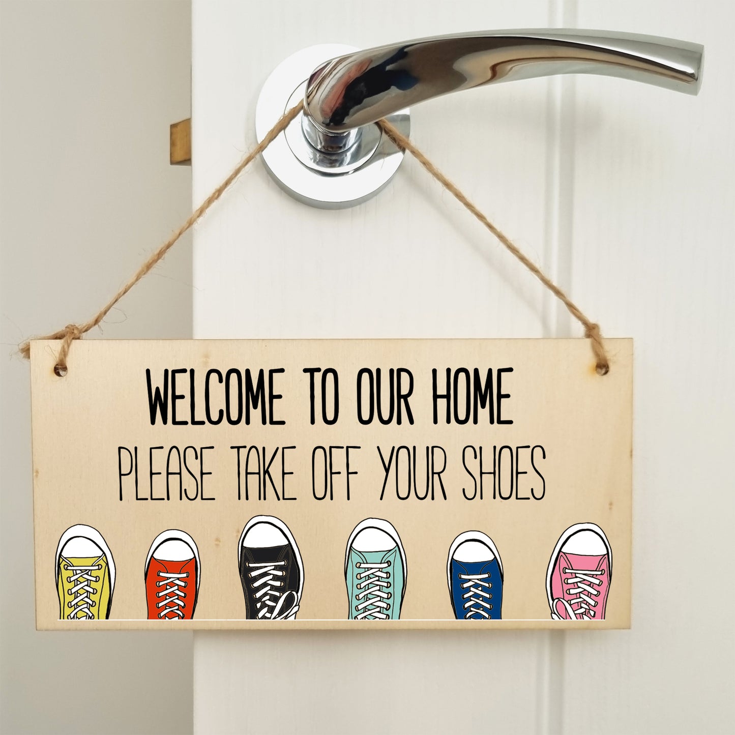 Handmade Wooden Hanging Wall Plaque Welcome Home Please Take Off Your Shoes Sign to Hang at the Front Door