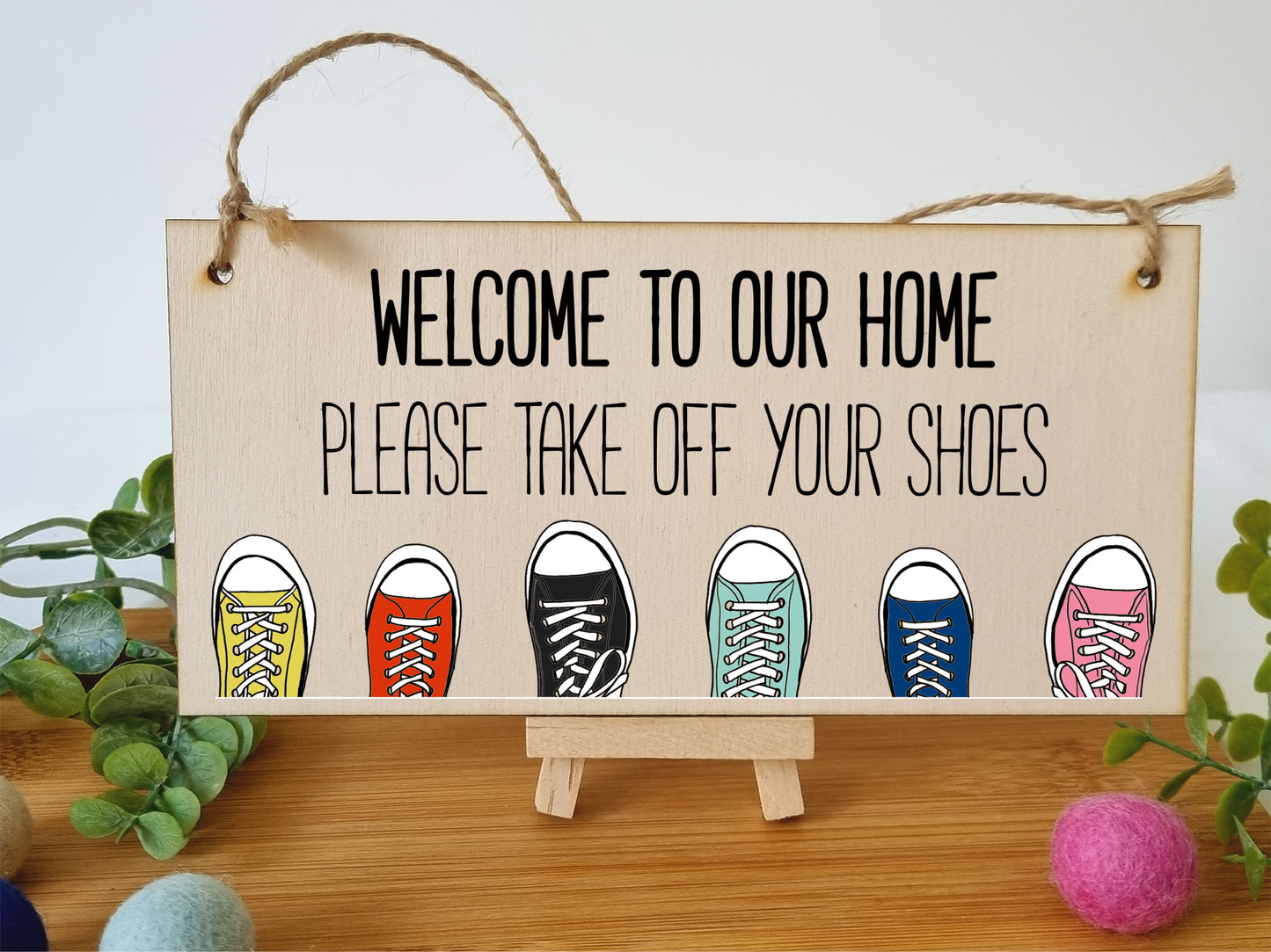 Handmade Wooden Hanging Wall Plaque Welcome Home Please Take Off Your Shoes Sign to Hang at the Front Door