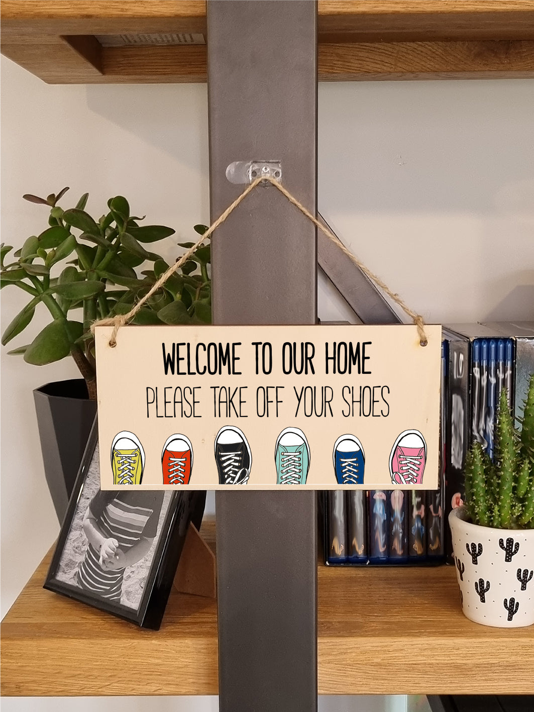 Handmade Wooden Hanging Wall Plaque Welcome Home Please Take Off Your Shoes Sign to Hang at the Front Door