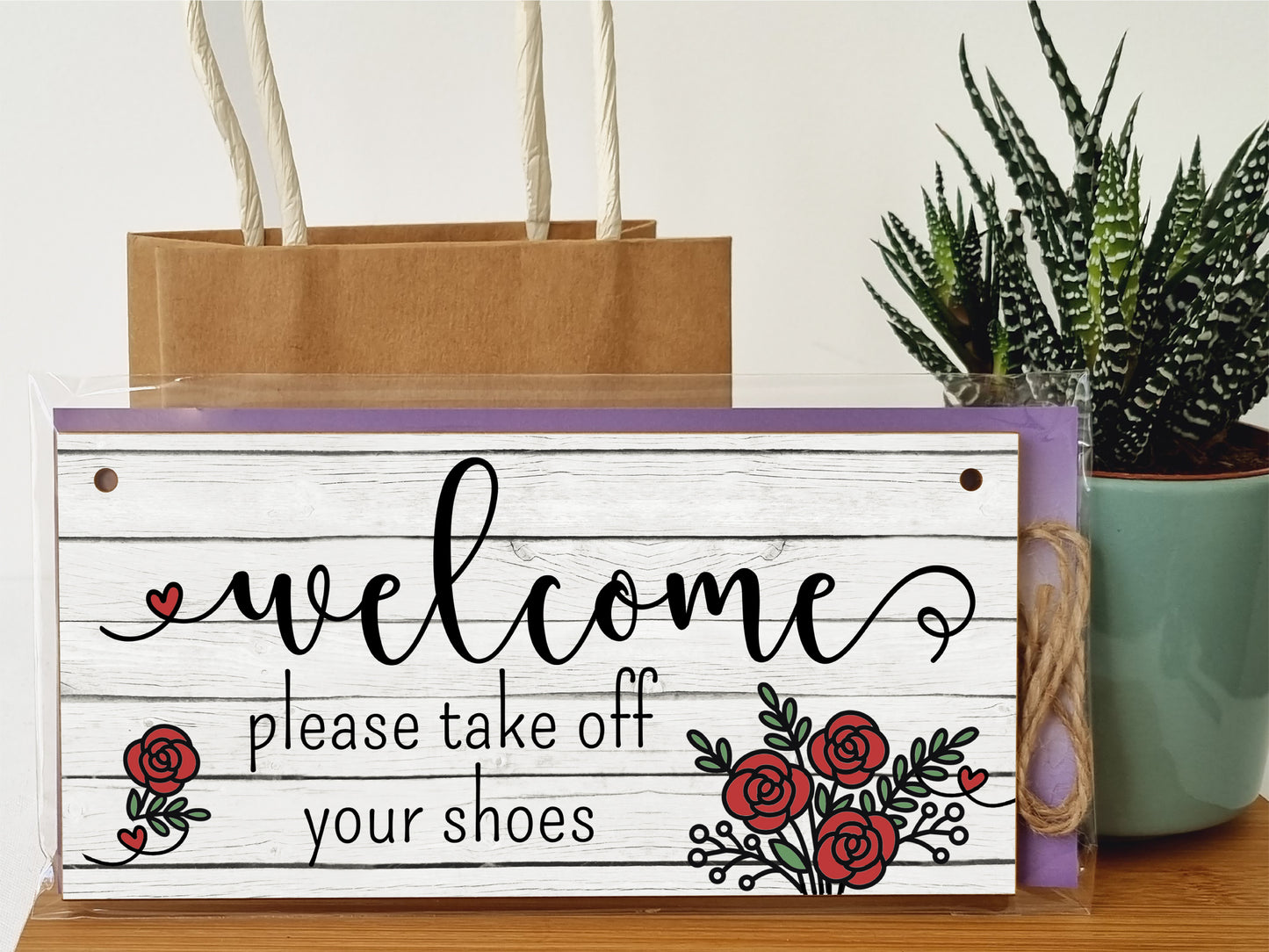 Handmade Wooden Hanging Wall Plaque Welcome Please Take Off Shoes Decorative Sign Family Home Hallway