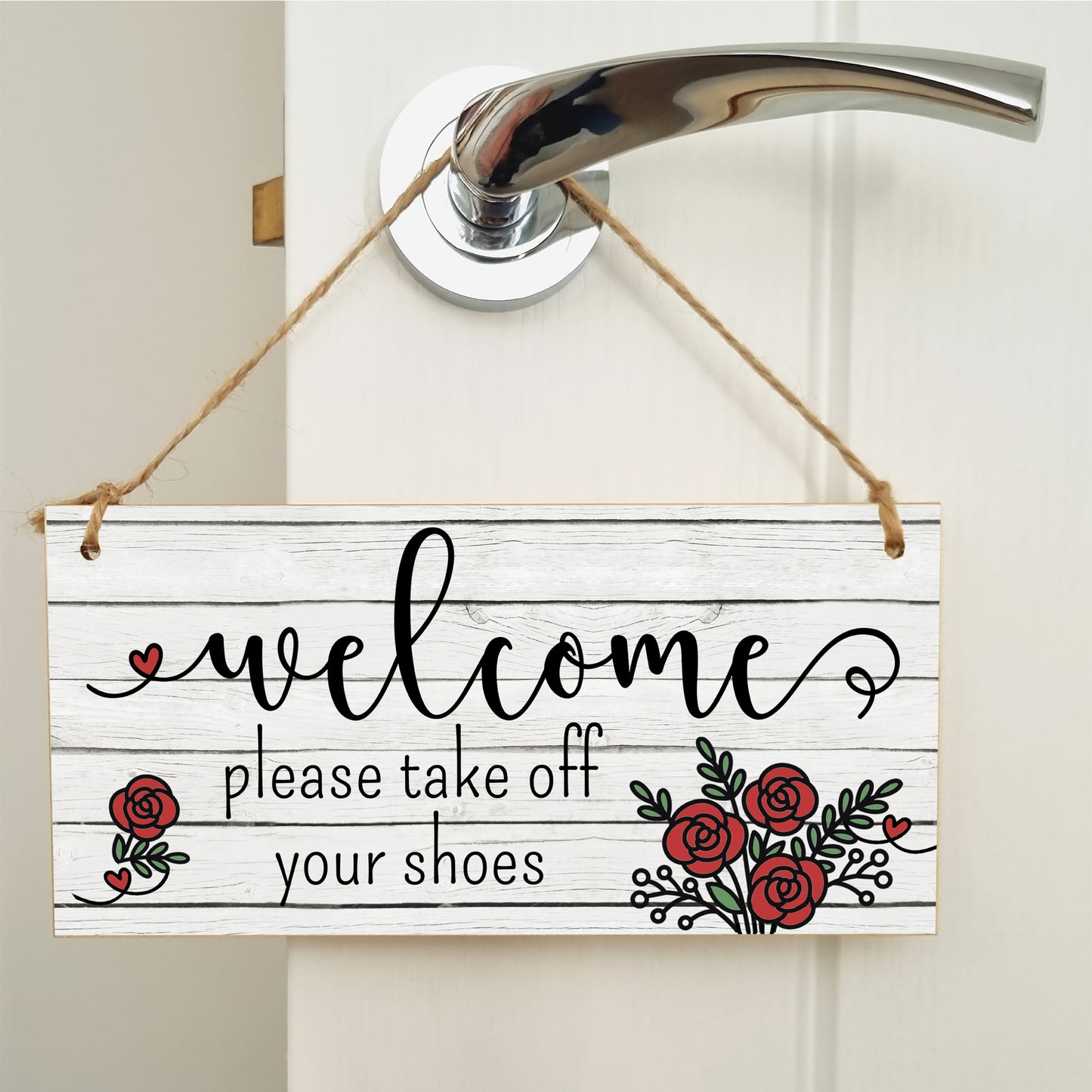 Handmade Wooden Hanging Wall Plaque Welcome Please Take Off Shoes Decorative Sign Family Home Hallway