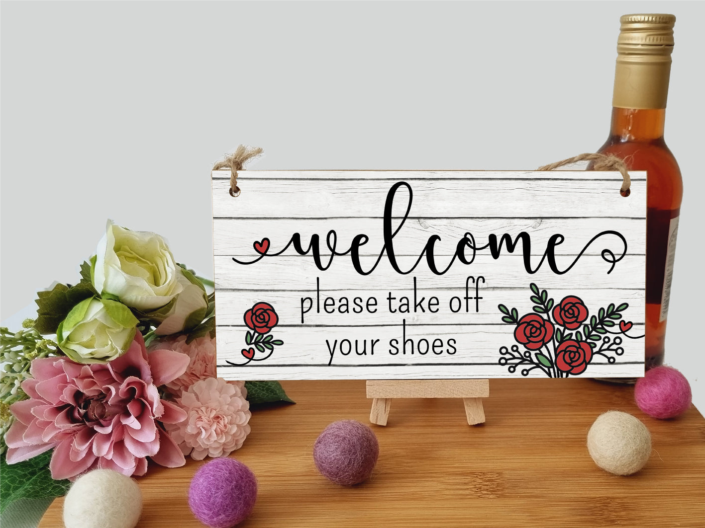 Handmade Wooden Hanging Wall Plaque Welcome Please Take Off Shoes Decorative Sign Family Home Hallway