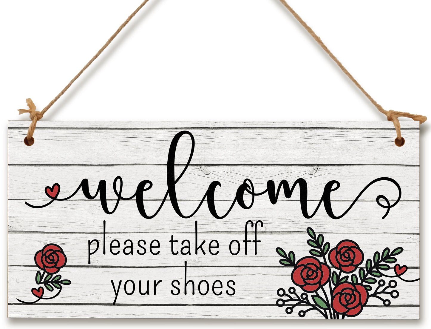 Handmade Wooden Hanging Wall Plaque Welcome Please Take Off Shoes Decorative Sign Family Home Hallway