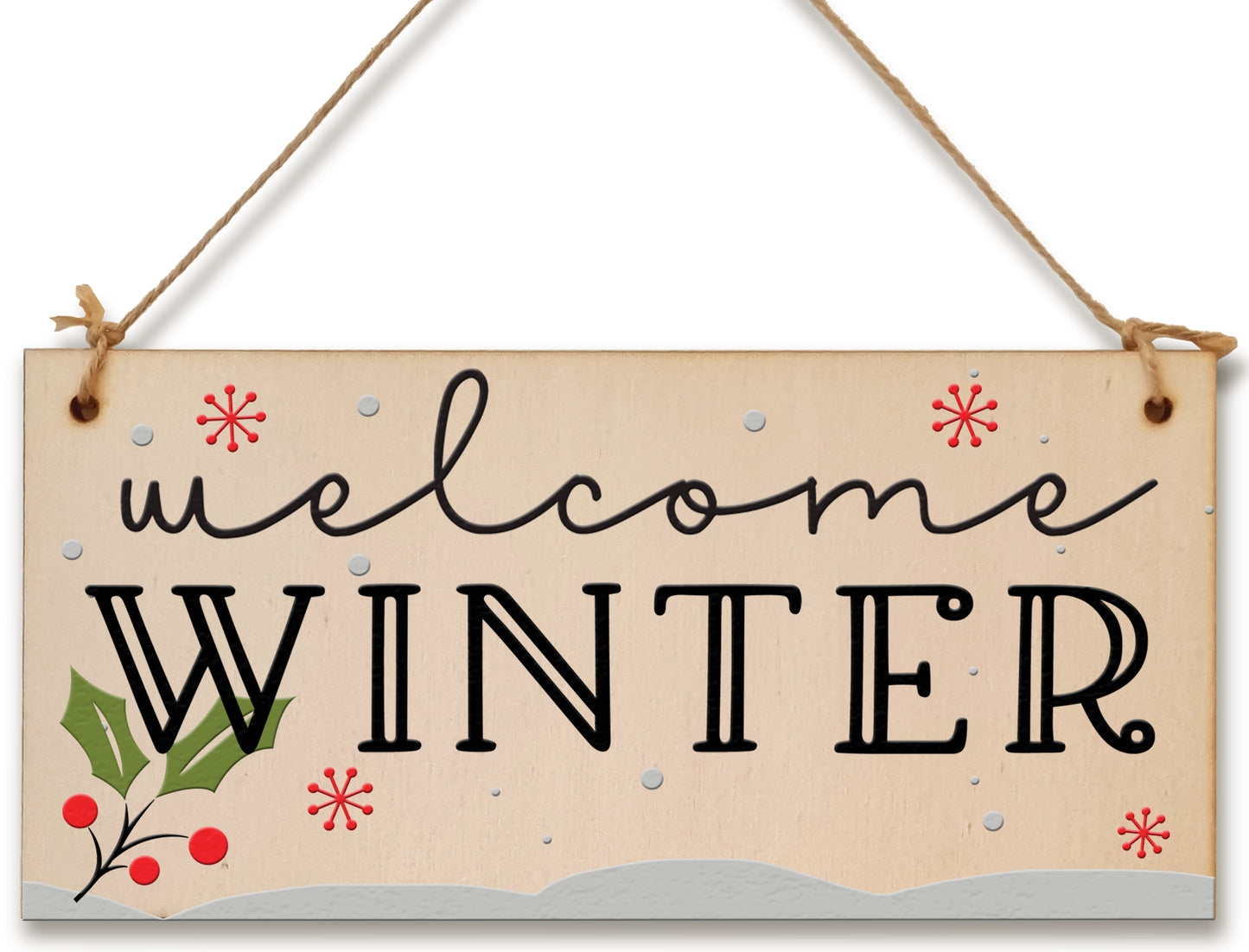 welcome winter Decorative Christmas Sign Seasonal Snowy Scene Handmade Wooden Hanging Wall Plaque Gift