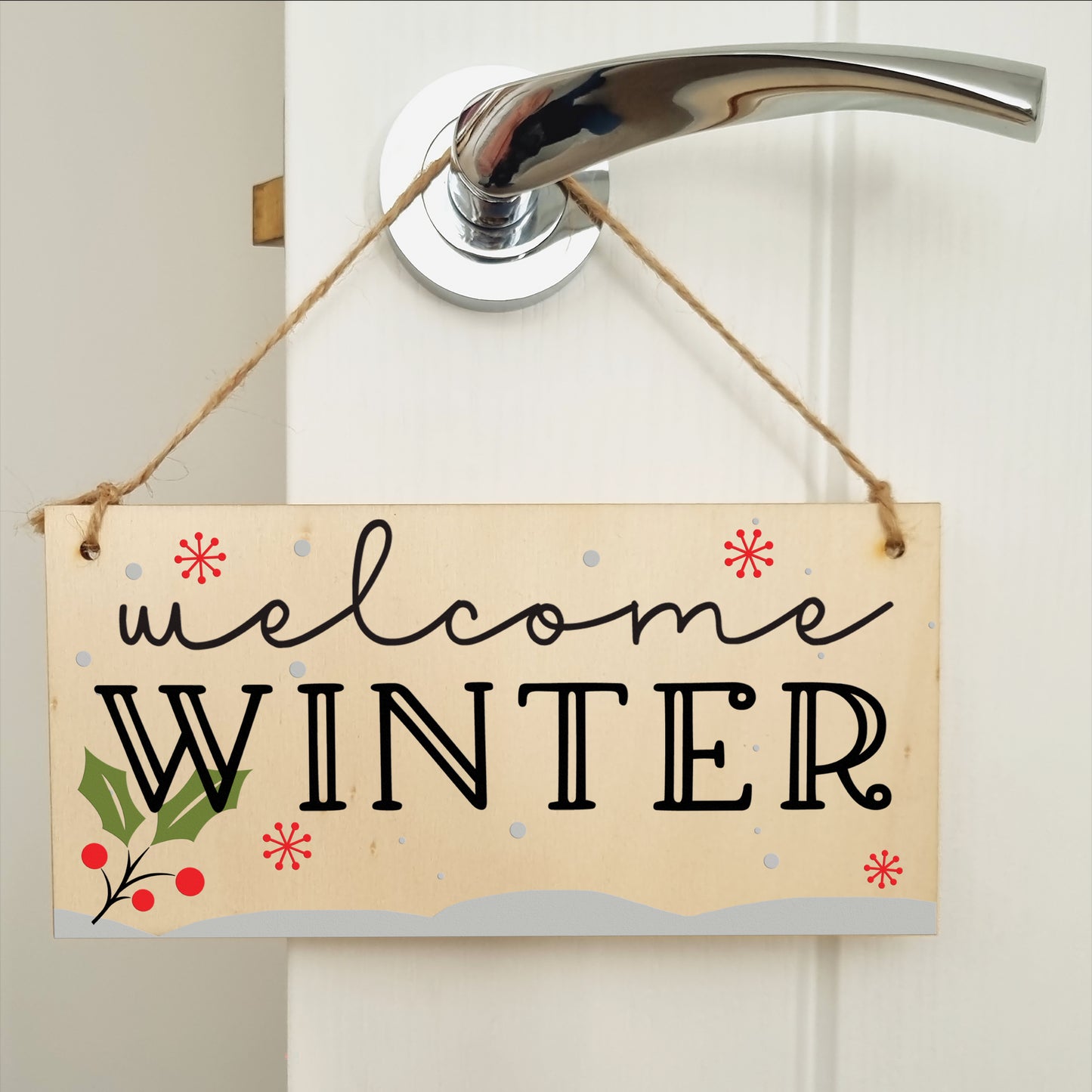 welcome winter Decorative Christmas Sign Seasonal Snowy Scene Handmade Wooden Hanging Wall Plaque Gift