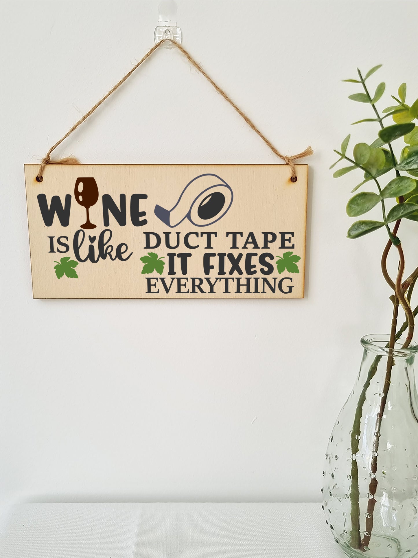 Wine Like Duct Tape Fixes Everything Novelty Handmade Wooden Hanging Wall Plaque Gift Home Bar Sign Decoration