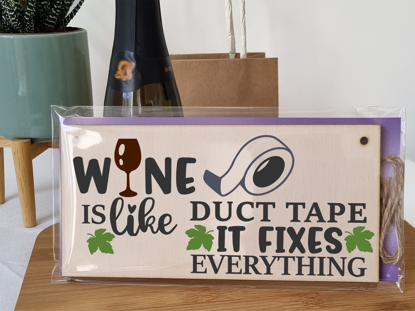 Wine Like Duct Tape Fixes Everything Novelty Handmade Wooden Hanging Wall Plaque Gift Home Bar Sign Decoration