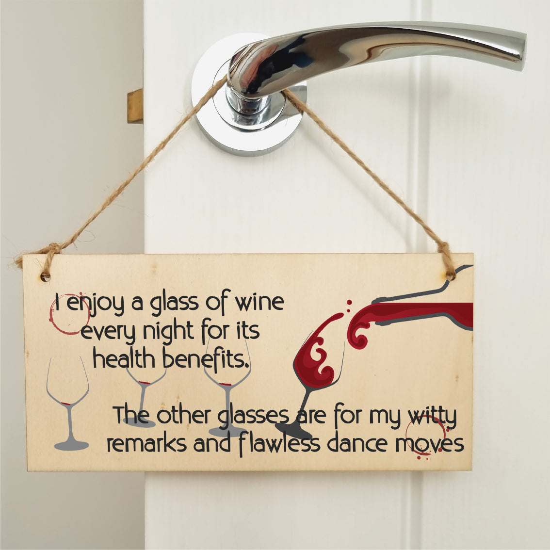 Handmade Wooden Hanging Wall Plaque Glass of Wine a Night Witty Remarks and Dancing Funny Novelty Wine Lovers