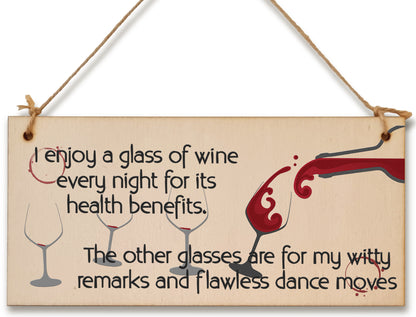 Handmade Wooden Hanging Wall Plaque Glass of Wine a Night Witty Remarks and Dancing Funny Novelty Wine Lovers