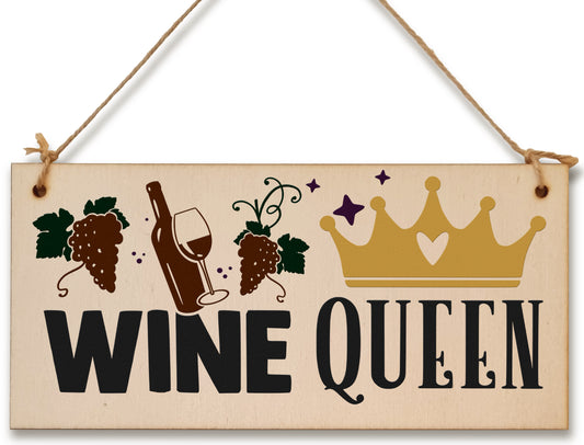 Wine Queen Funny Novelty Handmade Wooden Hanging Wall Plaque Great Friendship Gift Home Bar Sign Decoration