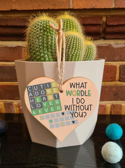 Handmade Wooden Hanging Heart Plaque Gift What Would I Do Without You Wordle Funny Cute Play on Words