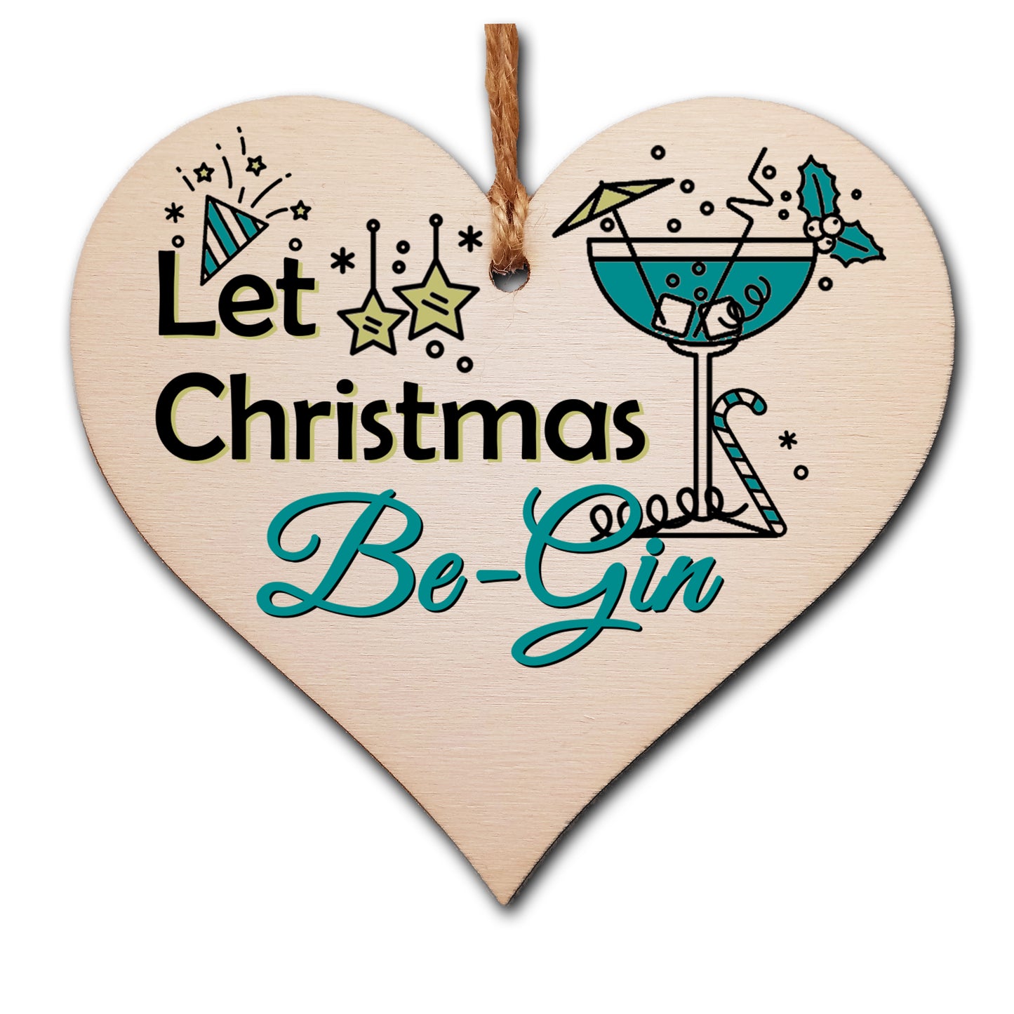 Handmade Wooden Christmas Hanging Heart Plaque Gift Let Christmas Be-Gin funny novelty gin lovers alcohol joke xmas present