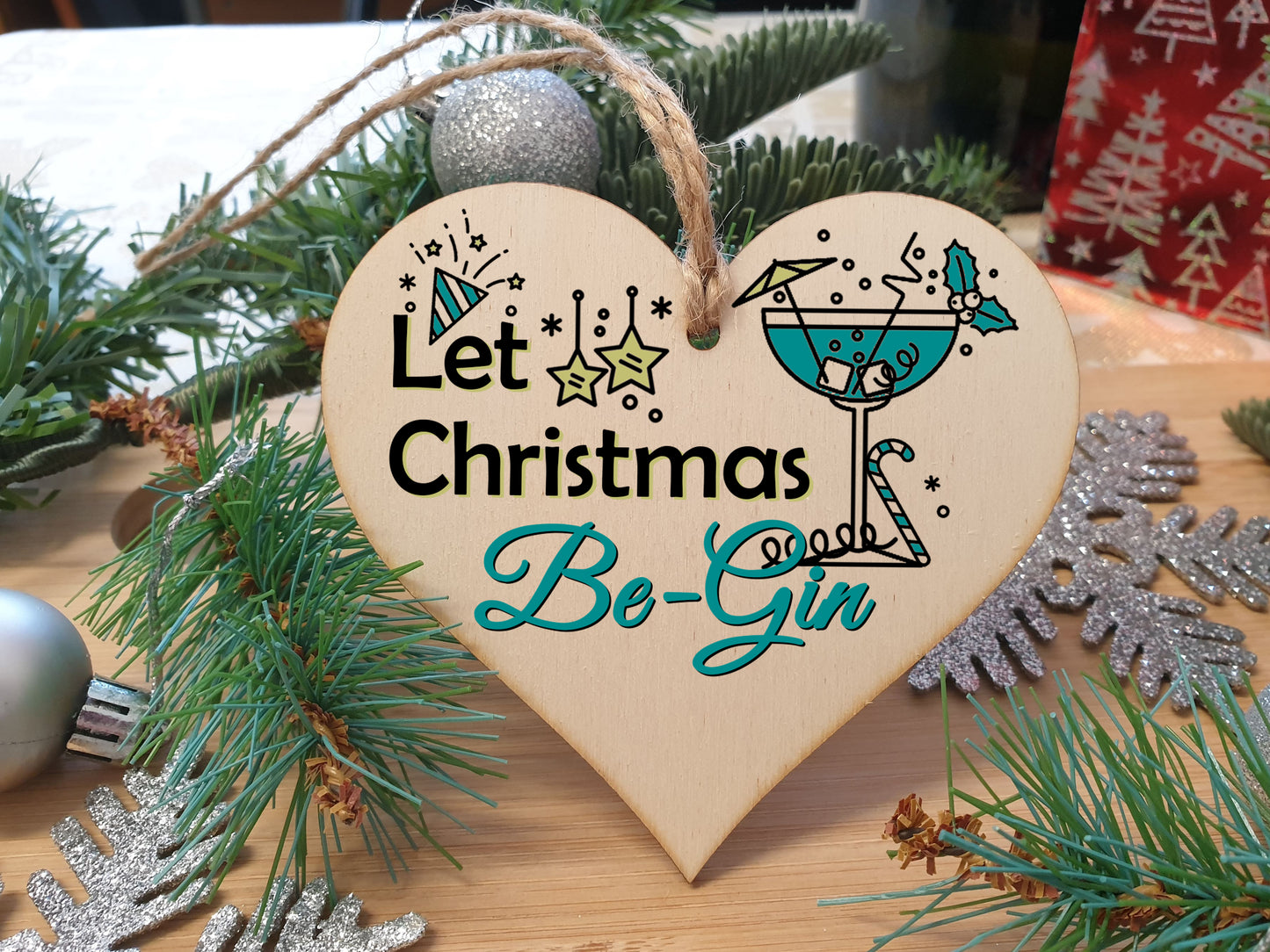 Handmade Wooden Christmas Hanging Heart Plaque Gift Let Christmas Be-Gin funny novelty gin lovers alcohol joke xmas present